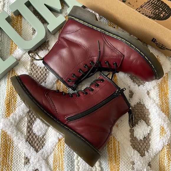 Dr. Martens Shoes - Dr. Martens Delaney Cherry Red Boots